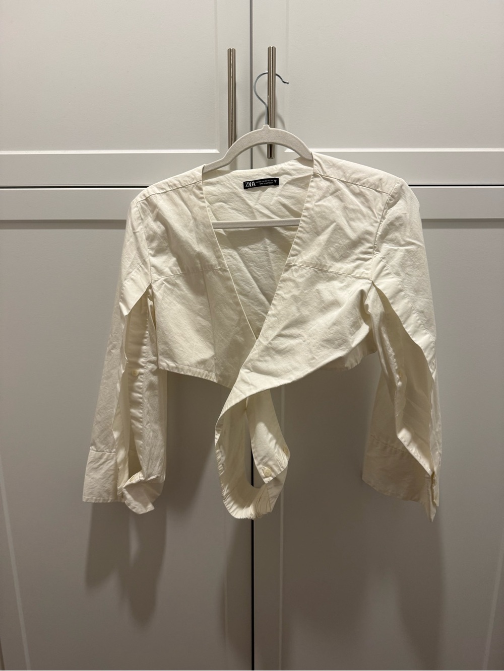 Zara Cream Cropped Wrap Top